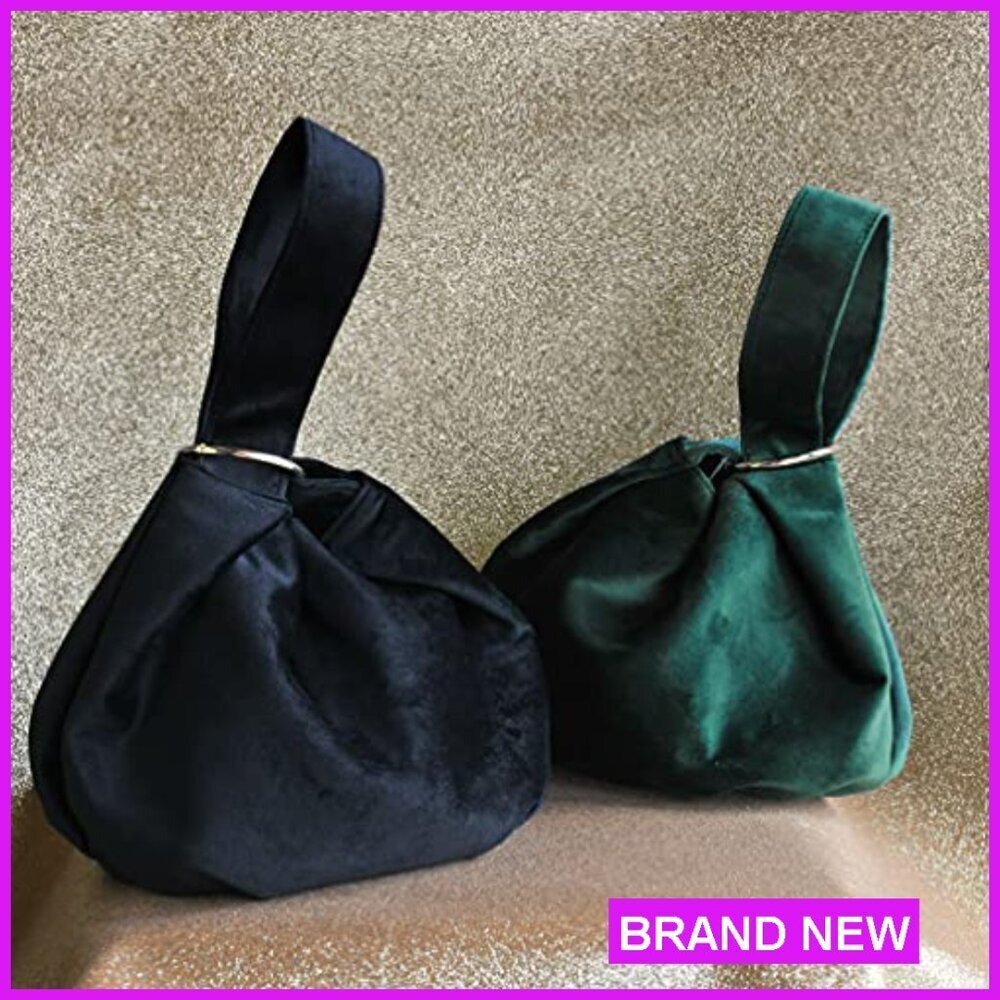 Velvet Top Handle Clutch Wristlet Slouchy Bucket Bag Elegant Evening Purse - Picture 3 of 7